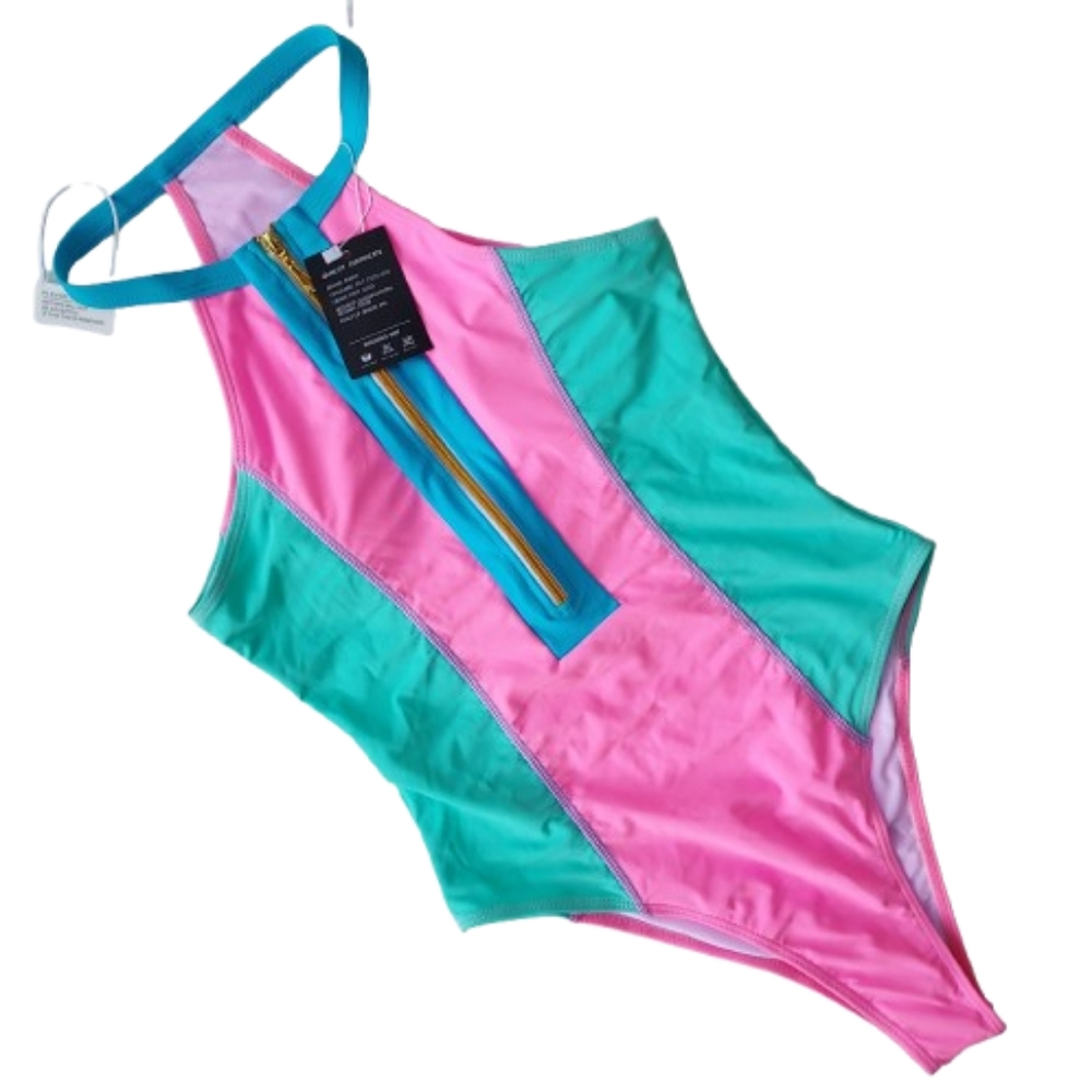 Bikinx Racerback Zip Front One Piece Swim Suit Size Small NEW NWT Preppy - Picture 4 of 7